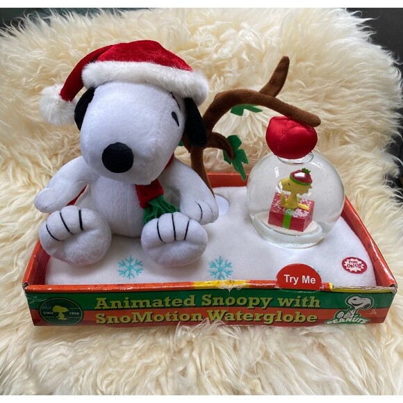 Animated Snoopy with SnoMotion Waterglobe Peanuts Christmas New Old Stock Kcare - Picture 1 of 10